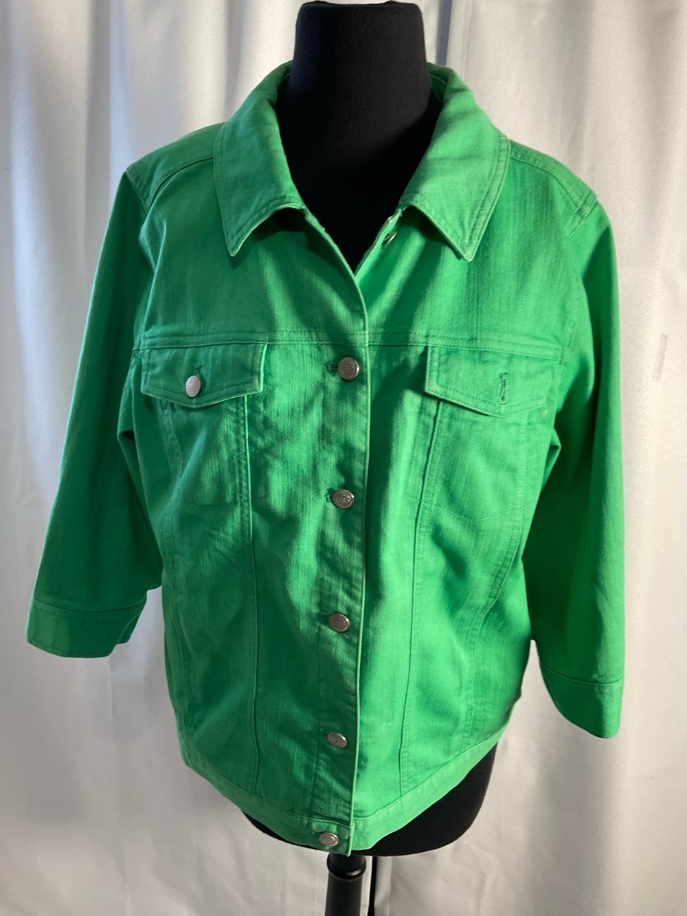 Denim&Co Bright Green Jean Jacket with Button Front Med